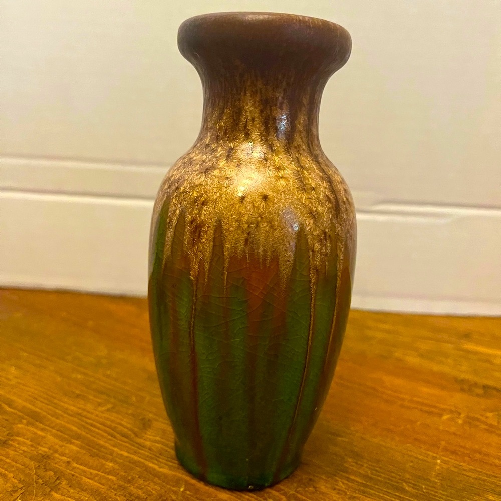 VTG Hosley Potteries Brown/Green Crackle 6 1/4" Vase